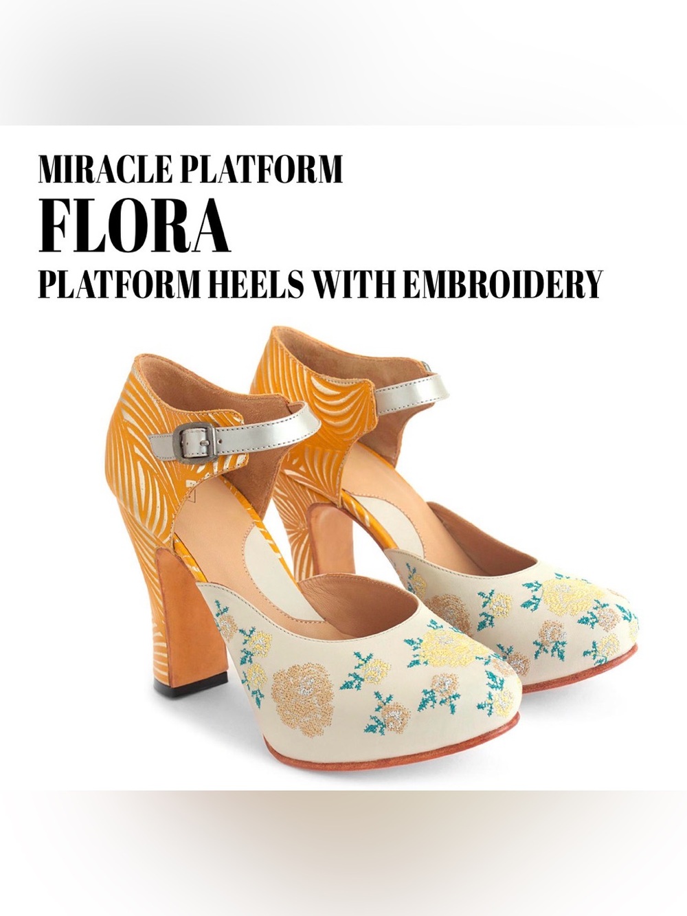 Fluevog NEARLY NEW W BOX Miracles Flora embroidered MJ platform heel-8 (fit 7.5)